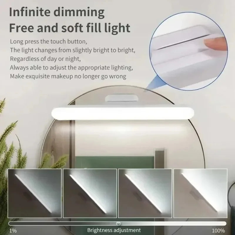 LED Mirror Front Makeup Light Eye Protection Reading Lamp Magnetic Touch Night Light for Dormitory Wardrobe Closet Lighting