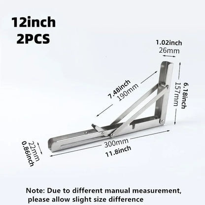 2PCS Heavy Duty Stainless Steel Triangle Folding Shelf Brackets – Wall Mounted Collapsible Angle Bracket for Table, Workbench