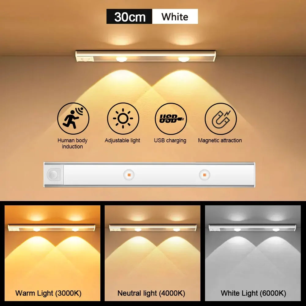 PZSUNLY Cabinet Light USB Rechargeable Motion Sensor Led Light For Kitchen Wardrobe Cabinet Lighting 20cm/30cm/40cm/50CM/60CM