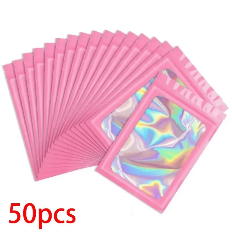50/100PC Thicken Ziplock Bags Holographic Laser Color Plastic Pouch For DIY Jewelry Retail Storage Pouch Zip Lock Bag NO Hole