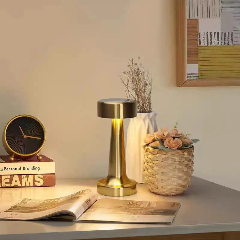Gold Retro LED Table Lamp Touch Dimmable Rechargeable Desk Light for Restaurant Coffee Bar Atmosphere Backlight Home Bedroom Dec