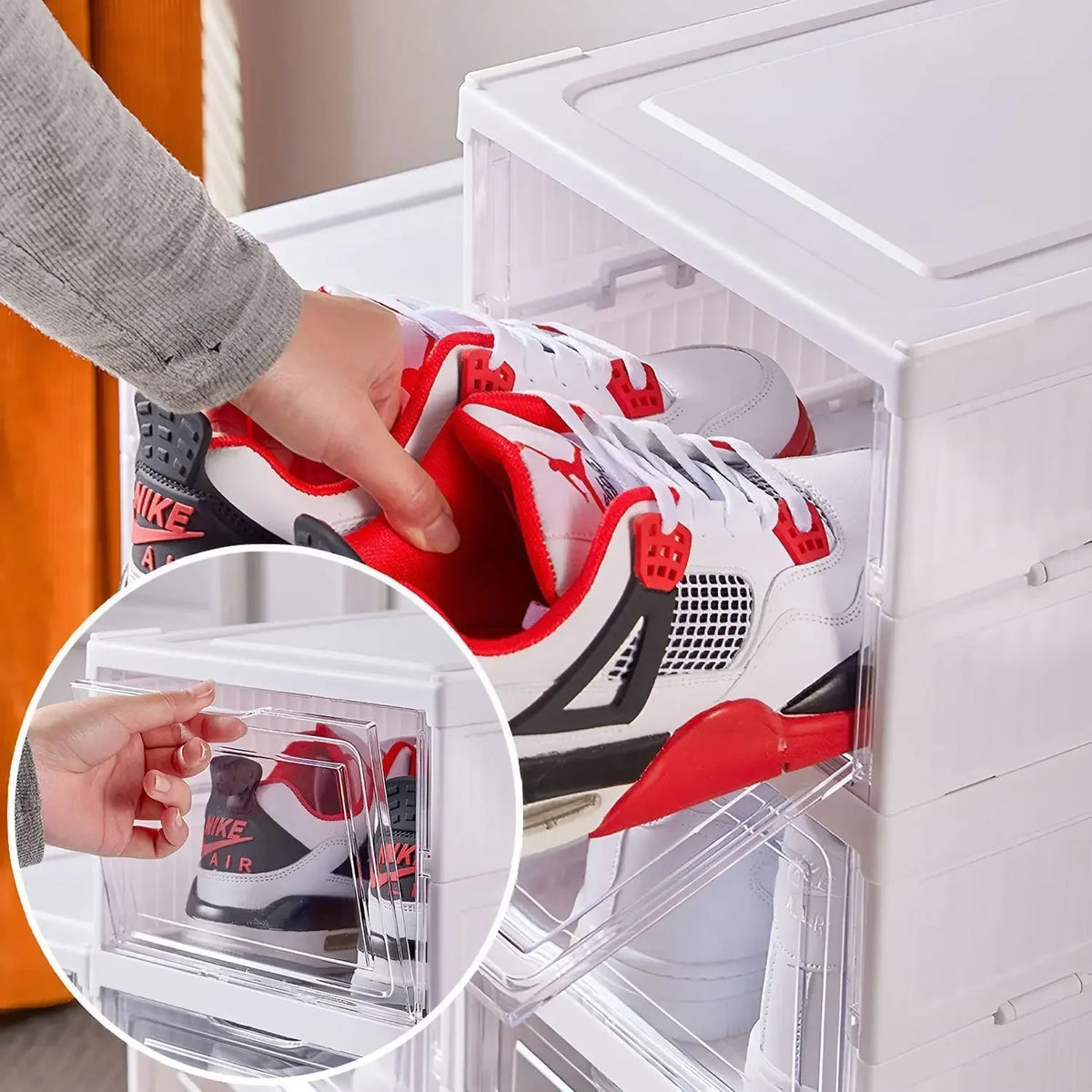 3/6 Layers Foldable Shoes Storage Box Transparent Sneaker Shoes Box Stackable Dustproof Cabinet Shoe Organizers Rack Shelf