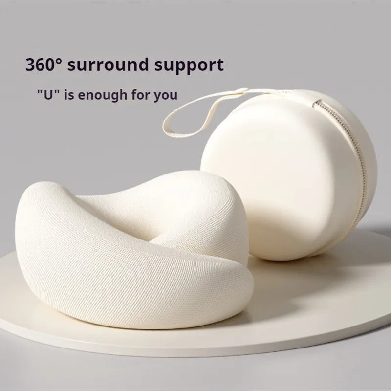 Memory Foam U Shaped Neck Pillow Travel Pillow for Airplane Car Office Nap Cervical Support with Portable Storage Box