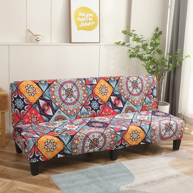 Printed Sofa Bed Cover Stretch Armless Sofa Cover Spandex Dust-Proof Furniture Protector For Bedroom, Hotel, and Home Decor