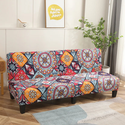 Printed Sofa Bed Cover Stretch Armless Sofa Cover Spandex Dust-Proof Furniture Protector For Bedroom, Hotel, and Home Decor