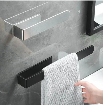 Stainless Steel Towel Holder Self-adhesive Bathroom Towels Rack Black Washhand Hanger Ring Rail Bar Kitchen Storage Accessories
