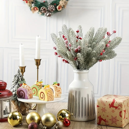 Snow White Artificial Pine Needle Berry Bouquet Christmas Decoration for Xmas Tree Garland Ornament Home Decor New Year DIY Gift