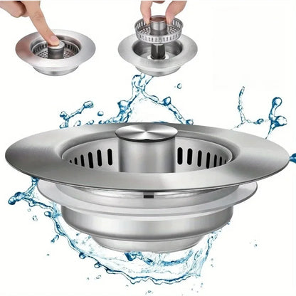 3-in-1 Sink Strainer – Pop-Up Stopper with Anti-Clog Basket and Odor Filter
