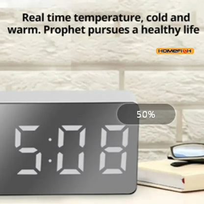 1Pc White LED Mirror Table Clock Snooze Display Time Night Light Desktop USB Alarm Clock Home Decor