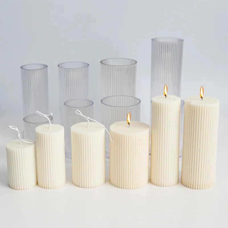 DIY Pinstripe Cylindrical Candle Mold 3D Flat Top Cylindrical Candle Making Supplies Durable and Easy To Release Plastic Mould