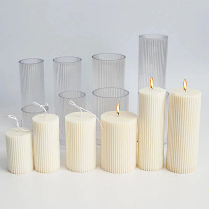 DIY Pinstripe Cylindrical Candle Mold 3D Flat Top Cylindrical Candle Making Supplies Durable and Easy To Release Plastic Mould