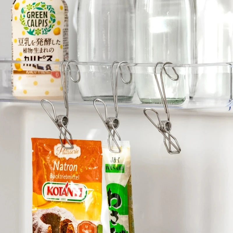 Stainless Steel Clothespins with Hooks Metal Spring Clips with Hooks Universal Hanging Clips for Offices Kitchens Bathroom