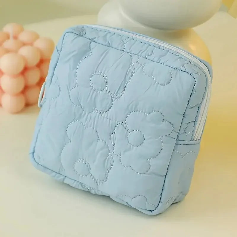 1psc Solid Color Embroidered Sanitary Napkin Storage Bag Travel Bag Suitable For Girls And Women Home Storage Dormitory Travel E