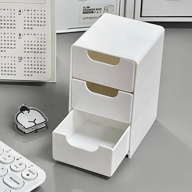 Multi-functional Drawer-style Storage Box 3-Tier Desktop Cosmetic Jewelry Organizer Office Snack Storage Box Portable Cabinet