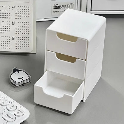 Multi-functional Drawer-style Storage Box 3-Tier Desktop Cosmetic Jewelry Organizer Office Snack Storage Box Portable Cabinet