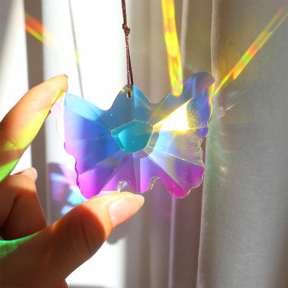 Crystal Butterfly Prism Pendant Light Sun Catcher Rainbow Captor Christmas Tree Decoration Hanging Sunshade Lighting Decor