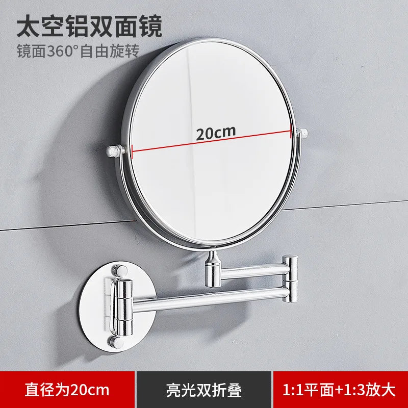 Bathroom Makeup Mirror Aluminum Black Gold Telescopic Mirror Folding Beauty Mirror Wall Hanging Double Sided Mirror Bathroom