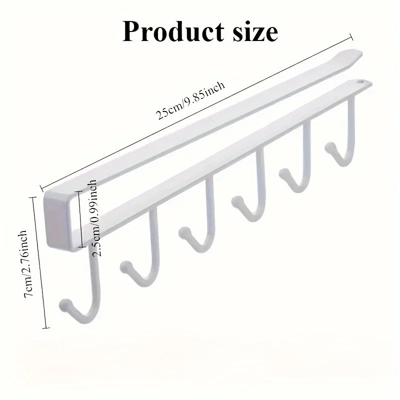 1pc Kitchen Shelf Storage Clothes Hanging Organizer Cup Holder Glass Mug Holder 6 Hooks Storage Rack 2030