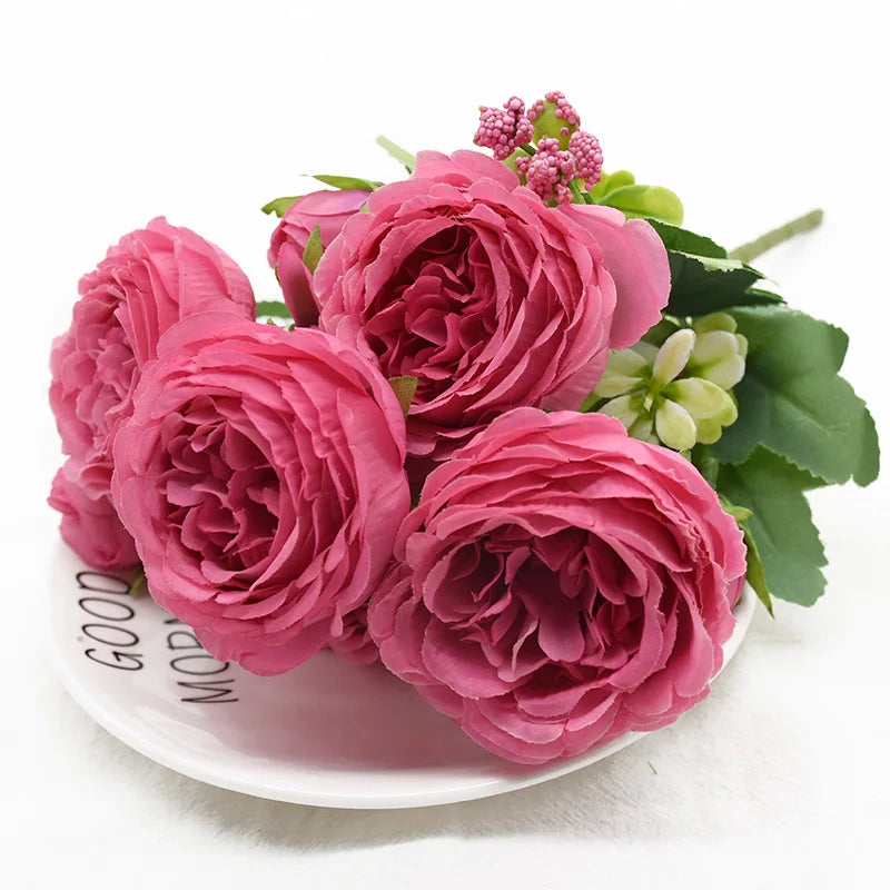 1 Bundle 5 Forks 9 Heads Artificial Peony Bouquet Home Decor Wedding Diy Festival Outdoor Furnishings Scrapbooking Bonsai Gifts