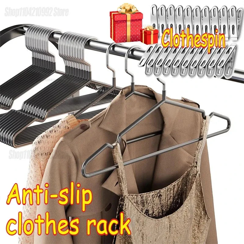 10pcs Clothes Metal Hanger Household Coat Pants Hanger Traceless No-slip Clothes Hangers Durable Strong Hangers for Organization