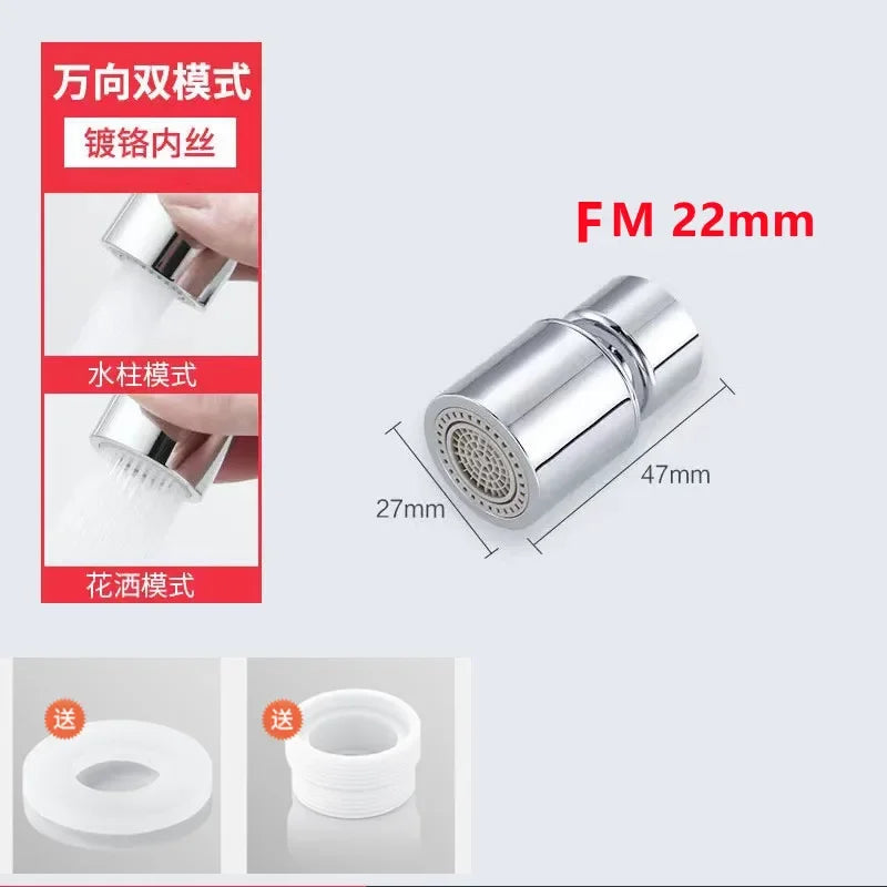 360° Swivel Faucet Spray Head Kitchen Tap Aerator Bathroom Rotatable Extension Faucet Filter Nozzle Dual Modes Water Saving
