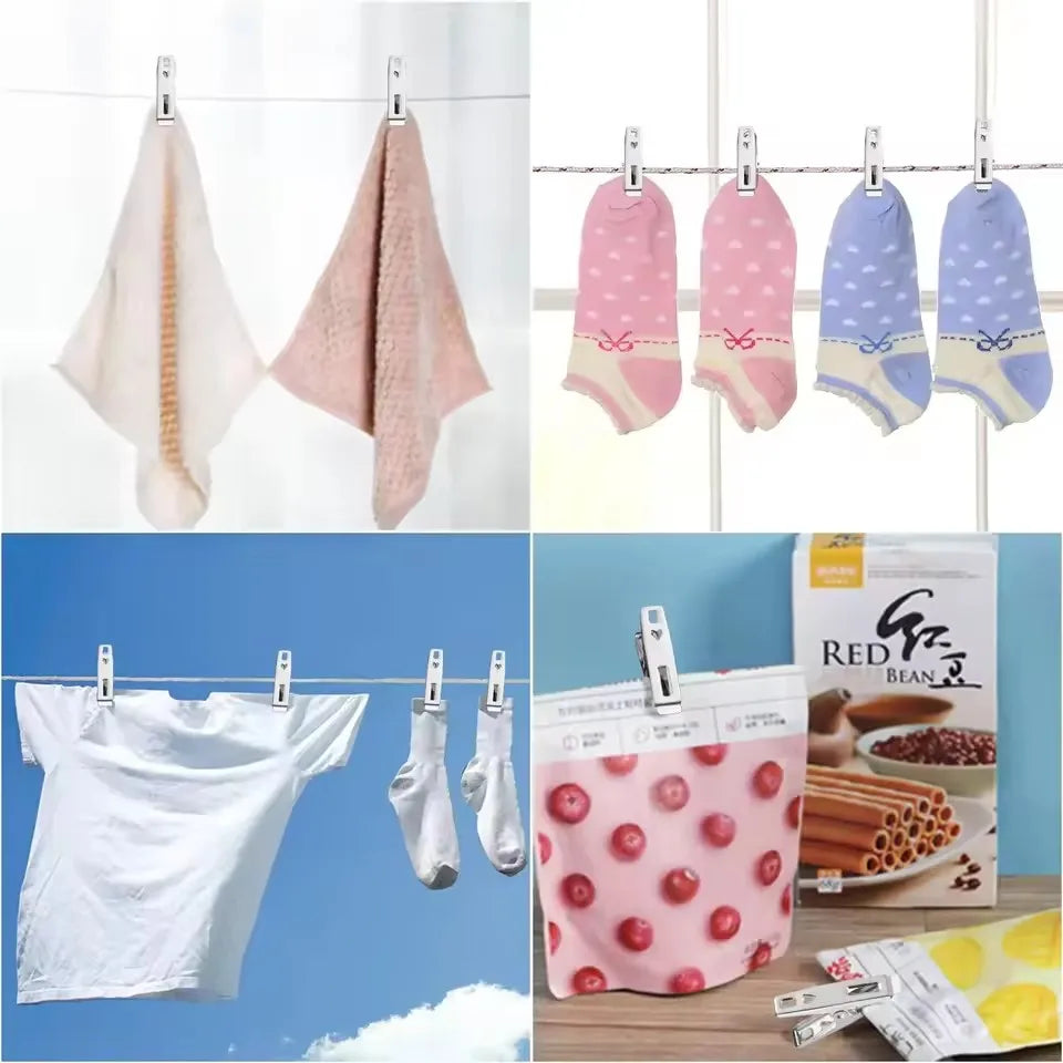 20Pcs Clothes Pegs Stainless Steel Washing Clips Household Clothing Sealing Clip Windproof Clips Hang Pins Metal Clips Clamps