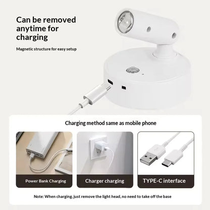 LED Light Magnetic Rechargeable Wall light Spotlight Wireless No Punch Reading Light With Touch Switch Dimmable Bedside Lamp