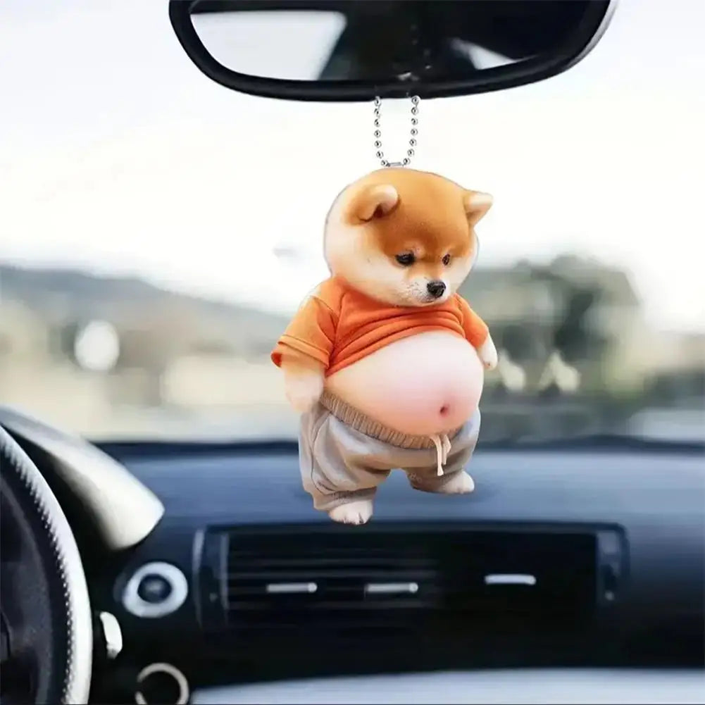 Fat Puppy Keychain 2D Flat Acrylic Cartoon Dog Ornament Car Mirror Backpacks Hanging Pendant For Home Decor