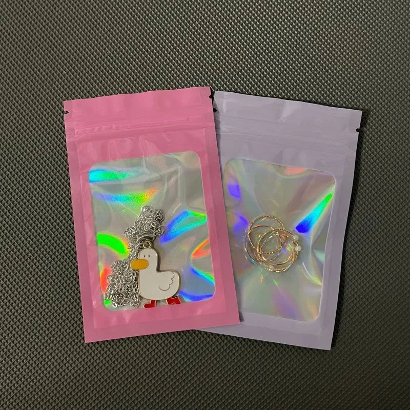50/100PC Thicken Ziplock Bags Holographic Laser Color Plastic Pouch For DIY Jewelry Retail Storage Pouch Zip Lock Bag NO Hole