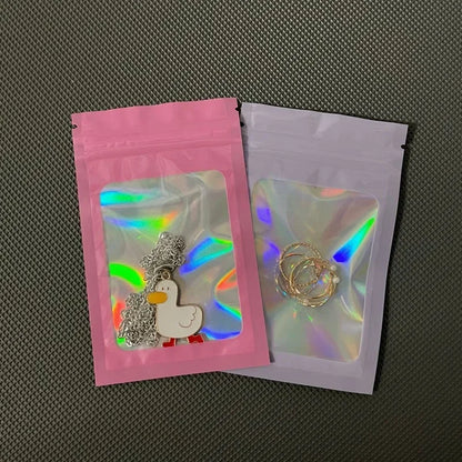 50/100PC Thicken Ziplock Bags Holographic Laser Color Plastic Pouch For DIY Jewelry Retail Storage Pouch Zip Lock Bag NO Hole