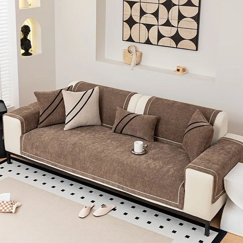 [Heavy Non-Slip Sofa Protector Classic] Luxurious Chenille Sofa Cover with Decorative Stitching - Thick, Sofa Towel