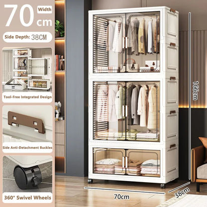 Folding Storage Cabinet Multi-Scene White/Black/Gray Home Office Kitchen Bathroom Multi-Functional Organizer with Doors