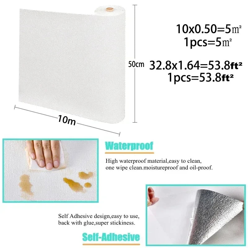 10m 3D Thicken self-adhesive wallpaper linen plain Diatom Mud wall stickers color decor renovation anti-collision Home Decor