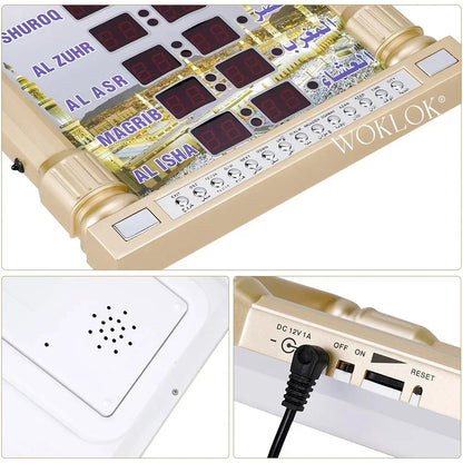 12V Azan Mosque Calendar Muslim Prayer Wall Clock Alarm Islamic Mosque Azan Calendar Ramadan Home Decor with Remote Control
