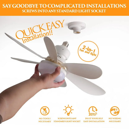 Ceiling Fan with Light with Remote Control E27 LED Ceiling Fan Lamps for Room Living Room Bedroom Kitchen Home Use