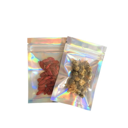100pcs Holographic Resealable Mylar Bags Ziplock Candy Suger Tee Jewelry Beauty Storage Bag