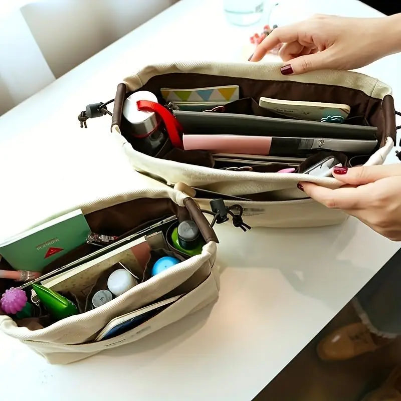 Canvas Cosmetic Storage Bag Waterproof Pouch Multi Compartment Travel Accessory Sturdy Purse Organizer for Home Gym Car Daily