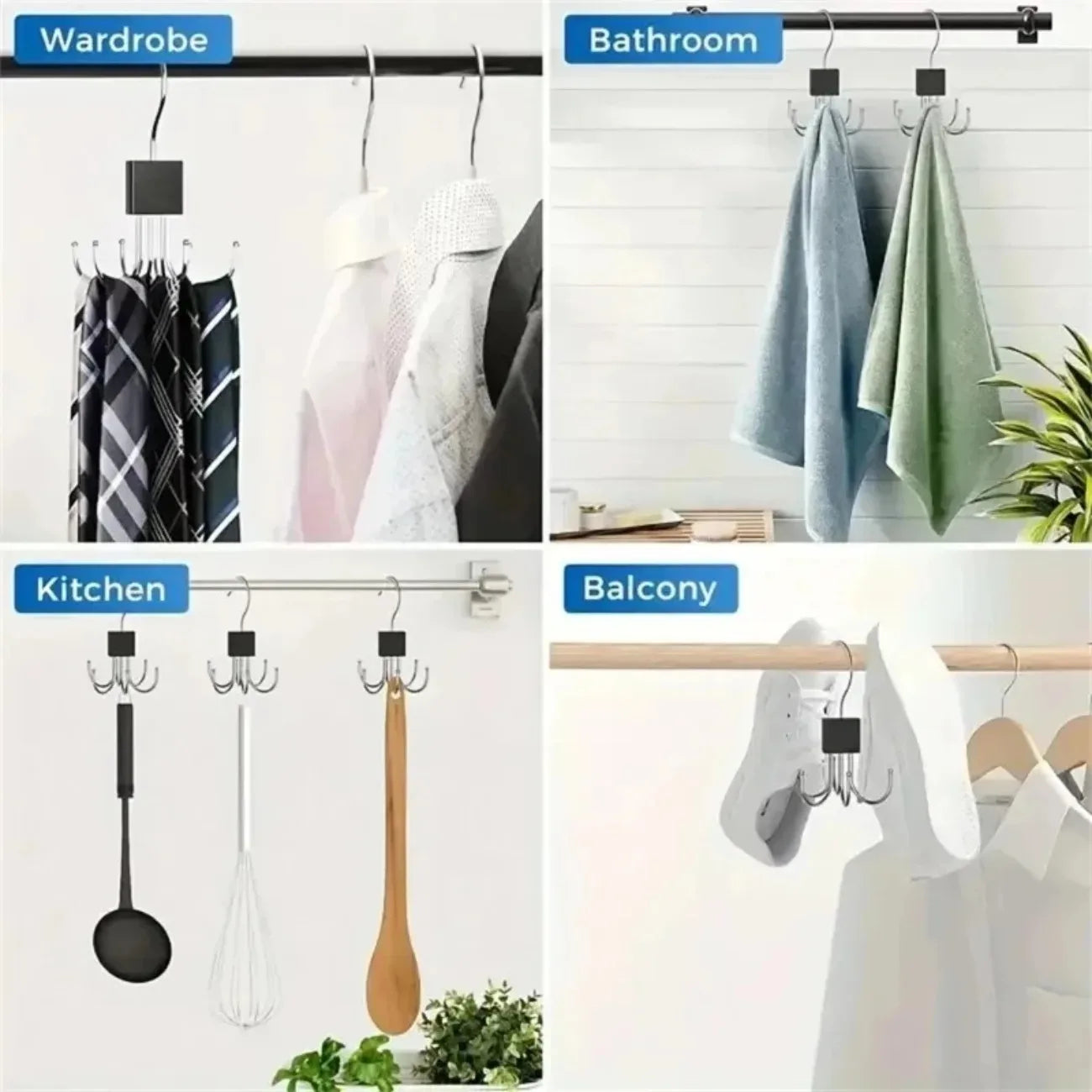 Premium Natural Wood Accessory Rack: Rotating Closet Hanger with Stainless Steel Hooks for Belts, Scarves & Jewelry. Tangle-Free