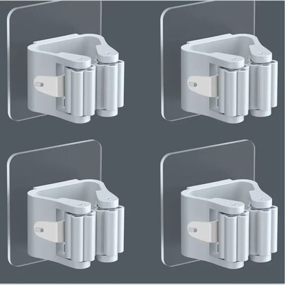 4Pcs Self Adhesive Mop Holder Broom Holder Wall Mounted White Mop And Broom Holder No Drill Wall Mounted Organizer Clip Wall Mou