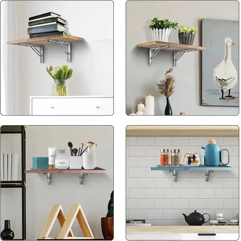 Heavy Duty Folding Triangle Shelf Bracket | Stainless Steel Wall Mount, Space Saving Fold Flat Rust-Proof Support