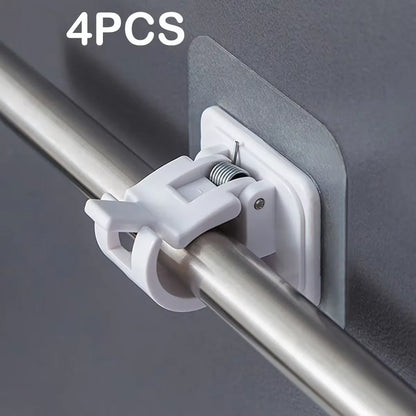 4PCS Adjustable Curtain Rod Holder Clamp Hooks Rod Bracket Holders Adhesive Wall Curtain Fixed Clip Hanging Rack Hook