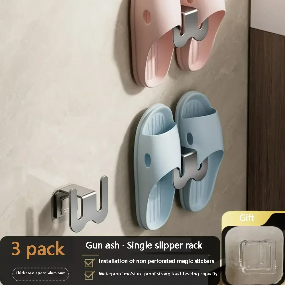 Non Perforated Simple Shoe Storage Rack Bathroom Door with Drainage on The Back Wall Bathroom Slipper Rack Wall Mounted Hook