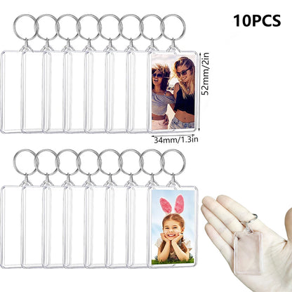10pcs Transparent Photo Frame Keychain Tassels Snap-In Custom Insert Photo Acrylic Blank Keyring Clear Blank Picture Pendant