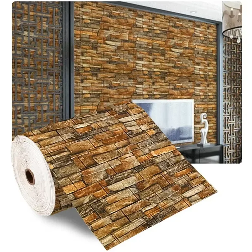 3D Self-Adhesive Wallpaper 70cm*1/5/10m Continuous Waterproof Brick Wall Stickers Living Room Bedroom Children's Room Home Decor