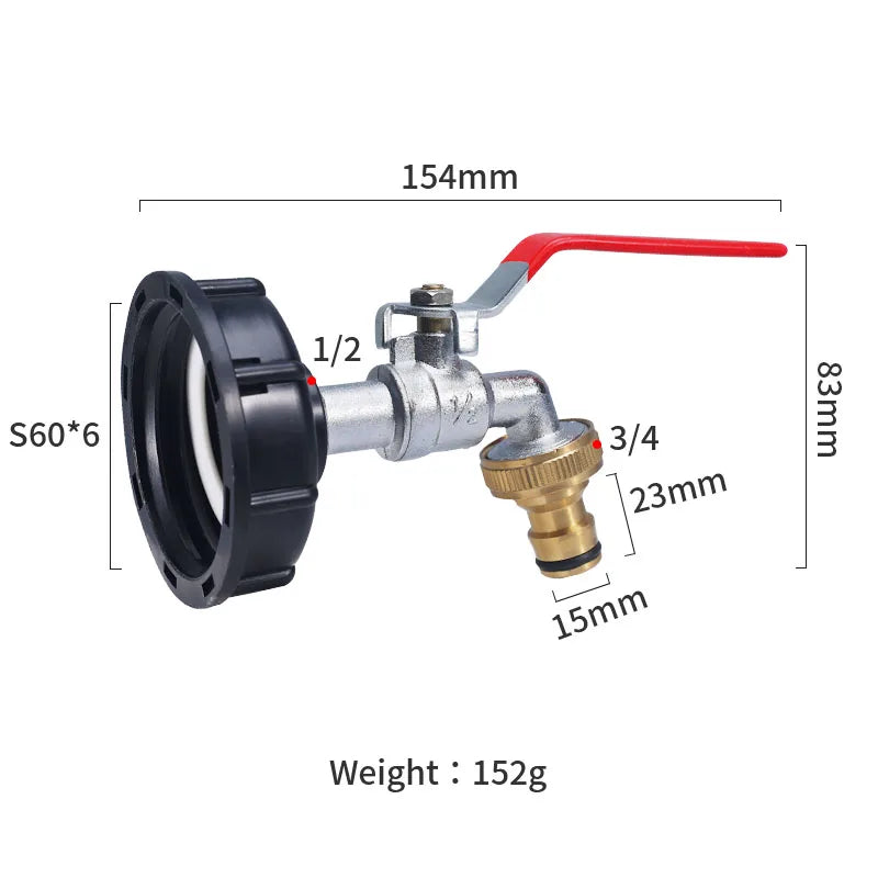 S60x6 Coarse Thread IBC Tank Tap Connecter X 1/2'' 3/4'' Water Coupling Adapter 1000L Garden Home Replacement Valve Fitting