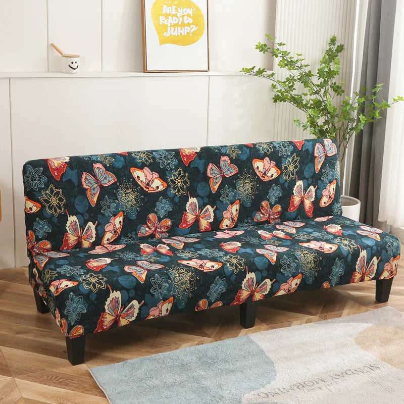Printed Sofa Bed Cover Stretch Armless Sofa Cover Spandex Dust-Proof Furniture Protector For Bedroom, Hotel, and Home Decor