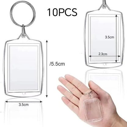 10pcs Transparent Photo Frame Keychain Tassels Snap-In Custom Insert Photo Acrylic Blank Keyring Clear Blank Picture Pendant