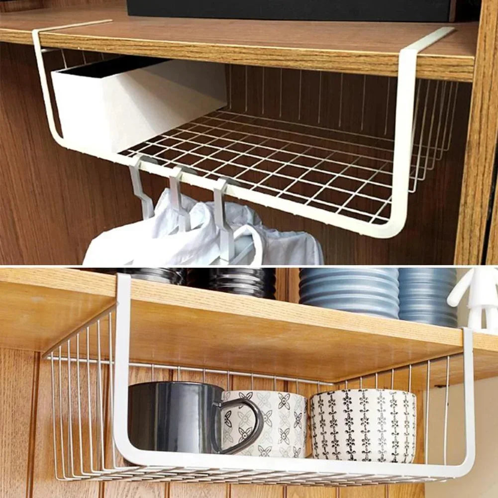 1PC Hot S/L Cupboard under Storage Iron Cabinet Closet Desk Hanging Mesh Basket Wire Bookcase Shelf Rack Organizer