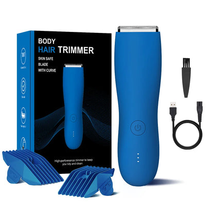 Men's Electric Groin & Body Shaver - Waterproof Dual Head Trimmer Kit w/ LED Light & Foil Blades