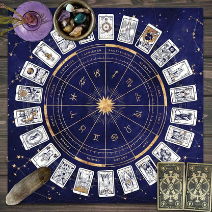 1pc Tarot Card Tablecloth, 12 Zodiac Card Game, Fortune Telling Card Mat, Board Game Cloth Mat, Board Game Decoration Tablecloth